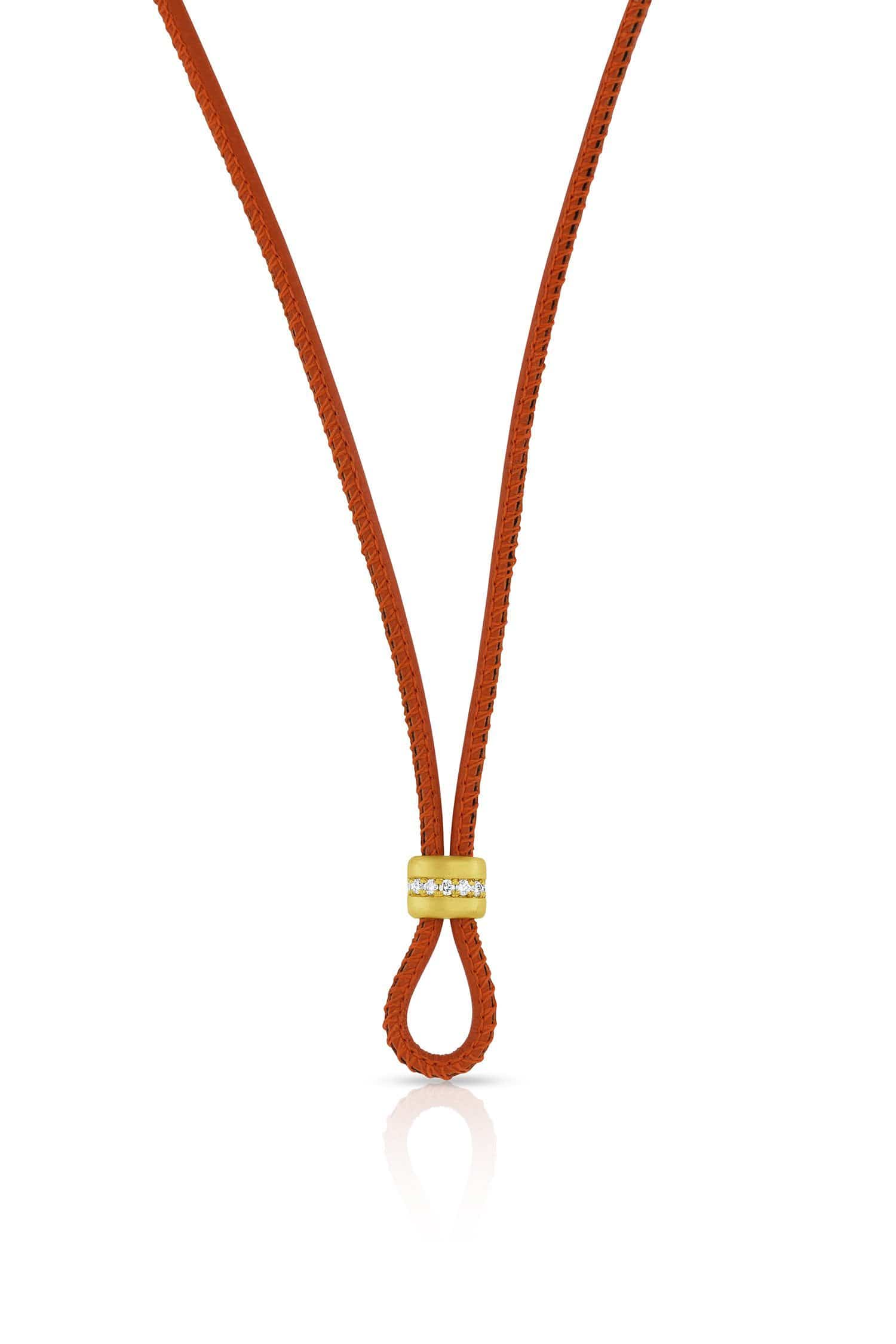 LEIGH MAXWELL-Orange Leather Cord with Diamond Slider-YELLOW GOLD