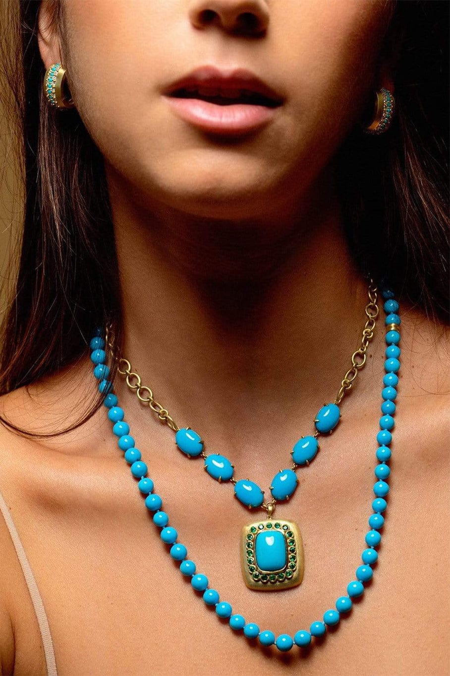 LEIGH MAXWELL-Sleeping Beauty Turquoise Bead Necklace-YELLOW GOLD