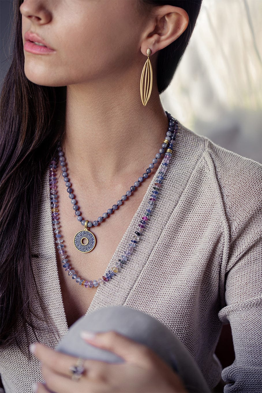 LEIGH MAXWELL-Tanzanite Bead Necklace-YELLOW GOLD