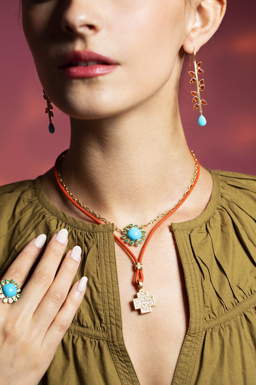 LEIGH MAXWELL-Turquoise Colors Necklace-YELLOW GOLD