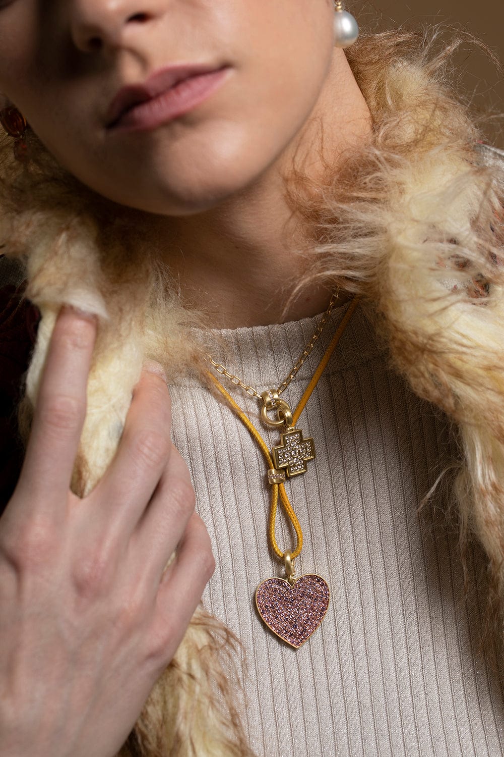 LEIGH MAXWELL-Yellow Leather Cord with Diamond Slider-YELLOW GOLD