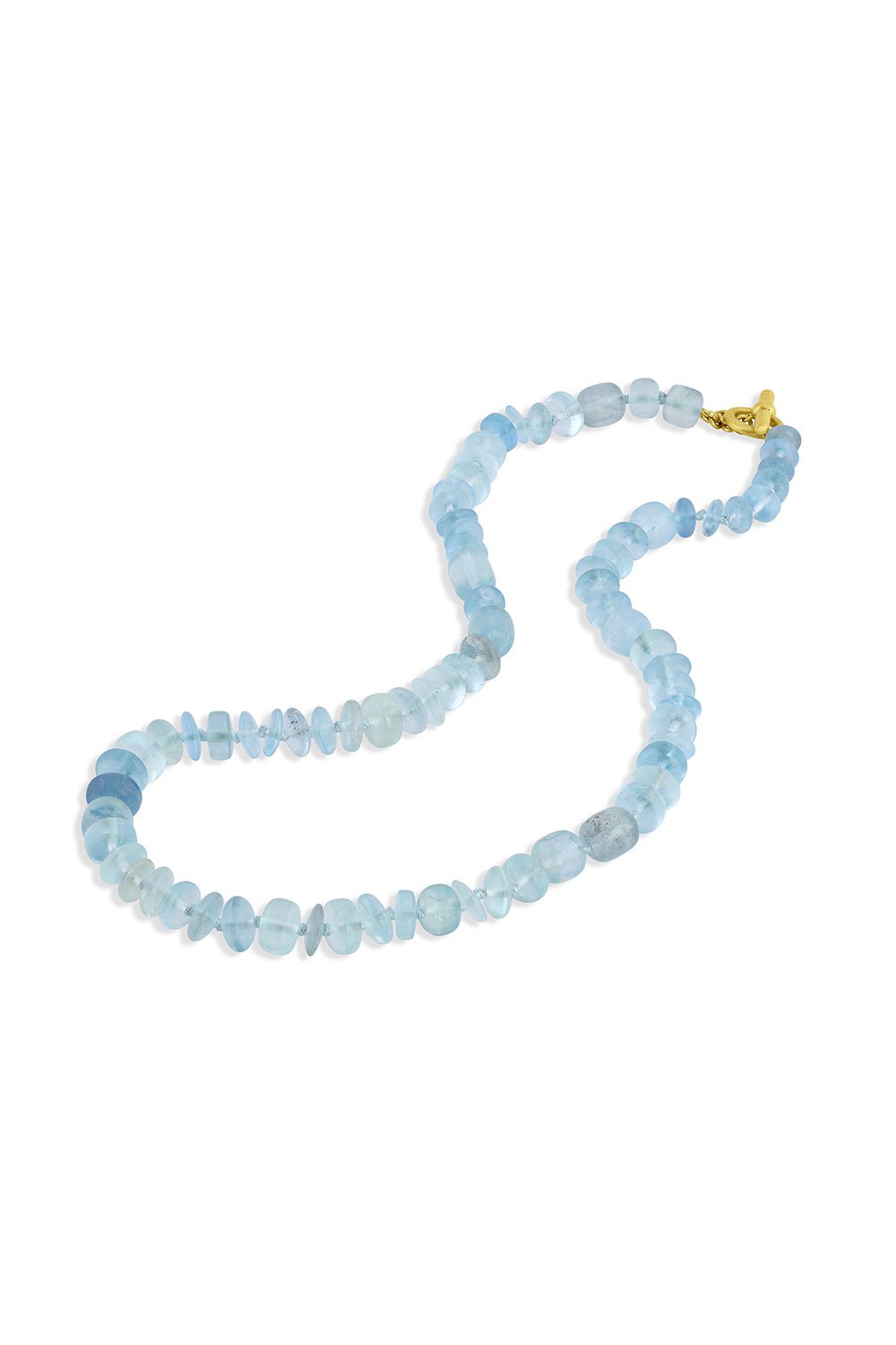 LEIGH MAXWELL-Aquamarine Beaded Necklace-YELLOW GOLD