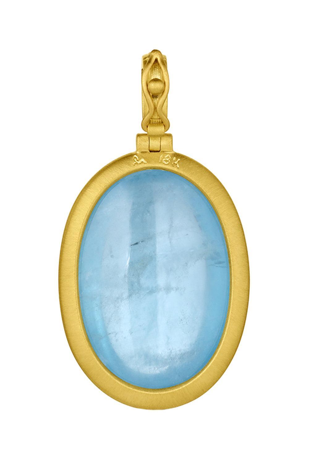 Aqua Cabochon Large Oval Pendant-YELLOW GOLD-JEWELRYFINE JEWELPENDANT-LEIGH MAXWELL
