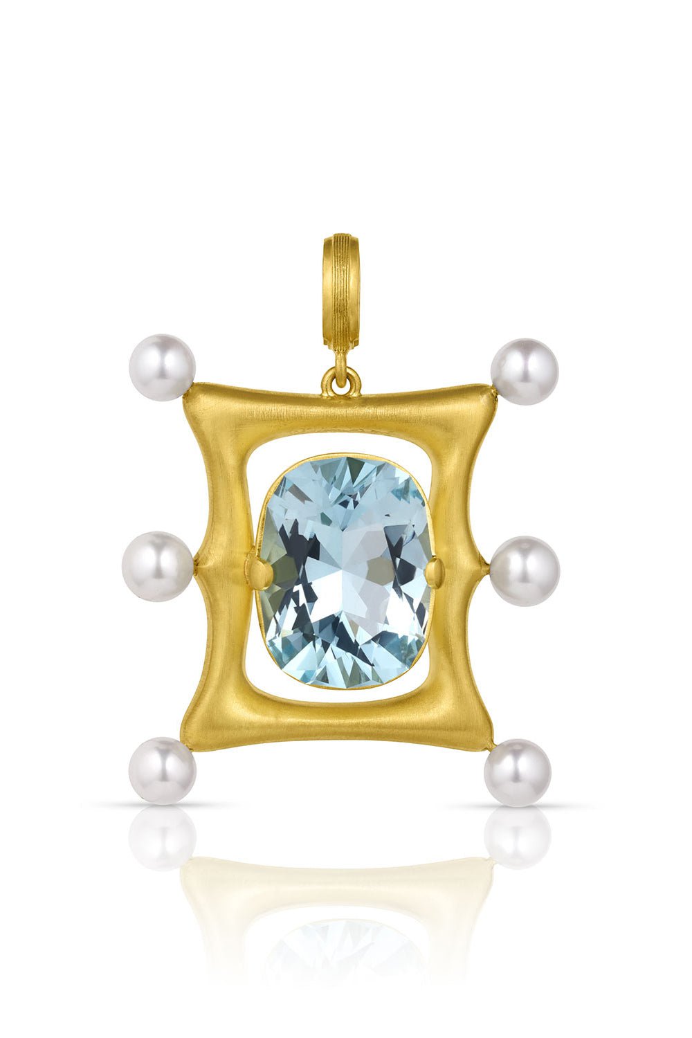 LEIGH MAXWELL-Aquamarine Akoya Pearl Frame Pendant-YELLOW GOLD