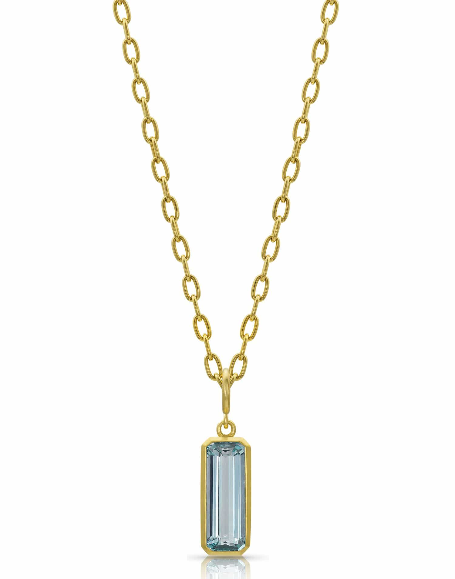 LEIGH MAXWELL-Aquamarine Bar Pendant-YELLOW GOLD
