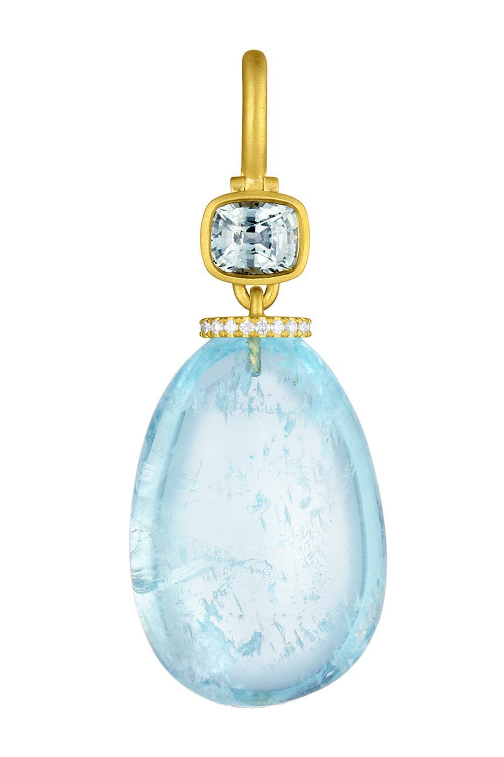 Aquamarine Sapphire Diamond Pendant-YELLOW GOLD-JEWELRYFINE JEWELPENDANT-LEIGH MAXWELL