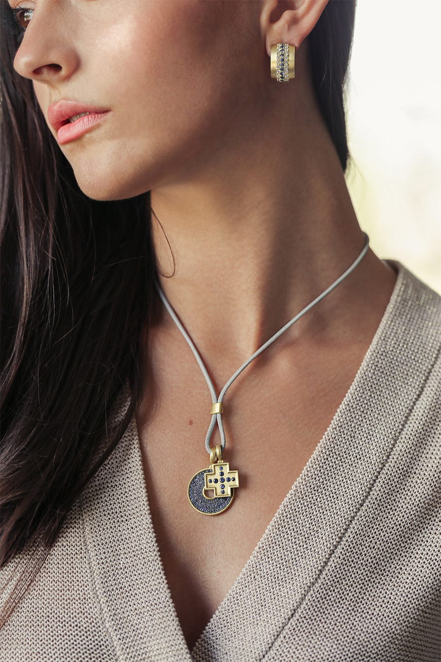 LEIGH MAXWELL-Blue Sapphire Cross Pendant-YELLOW GOLD