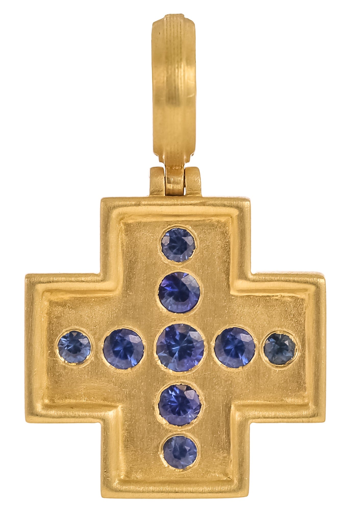 LEIGH MAXWELL-Blue Sapphire Cross Pendant-YELLOW GOLD