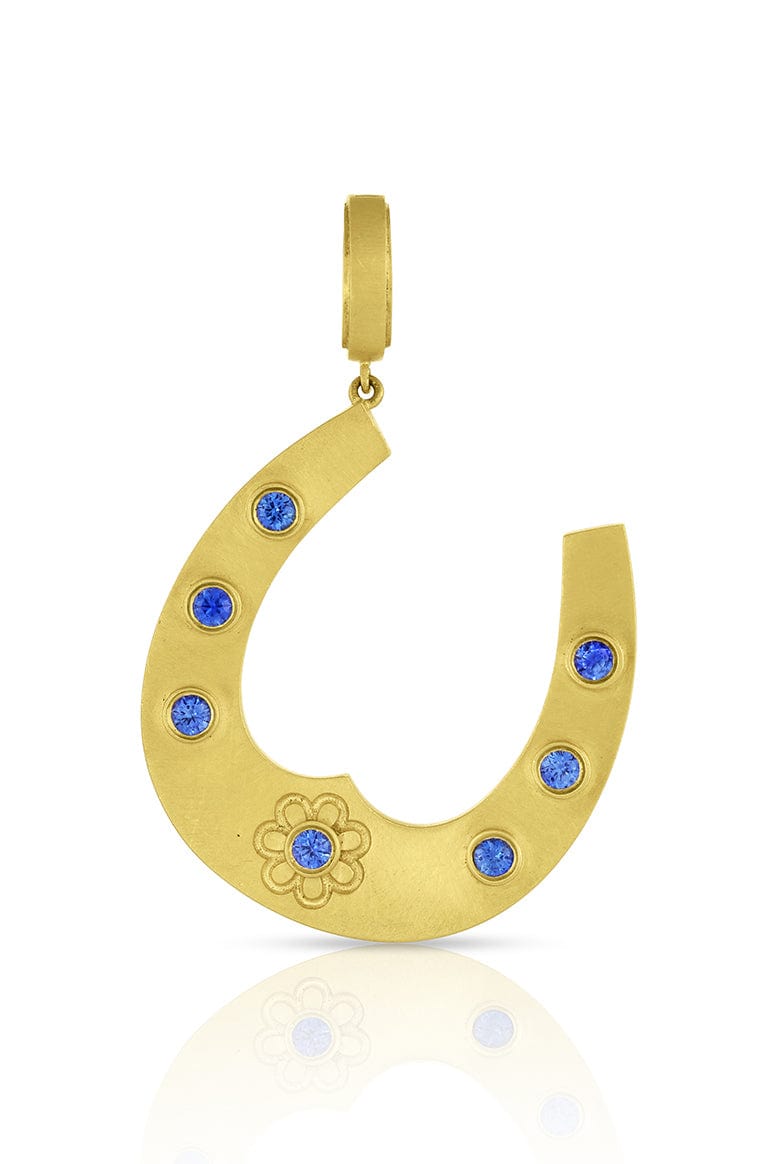 LEIGH MAXWELL-Blue Sapphire Horseshoe Pendant-YELLOW GOLD