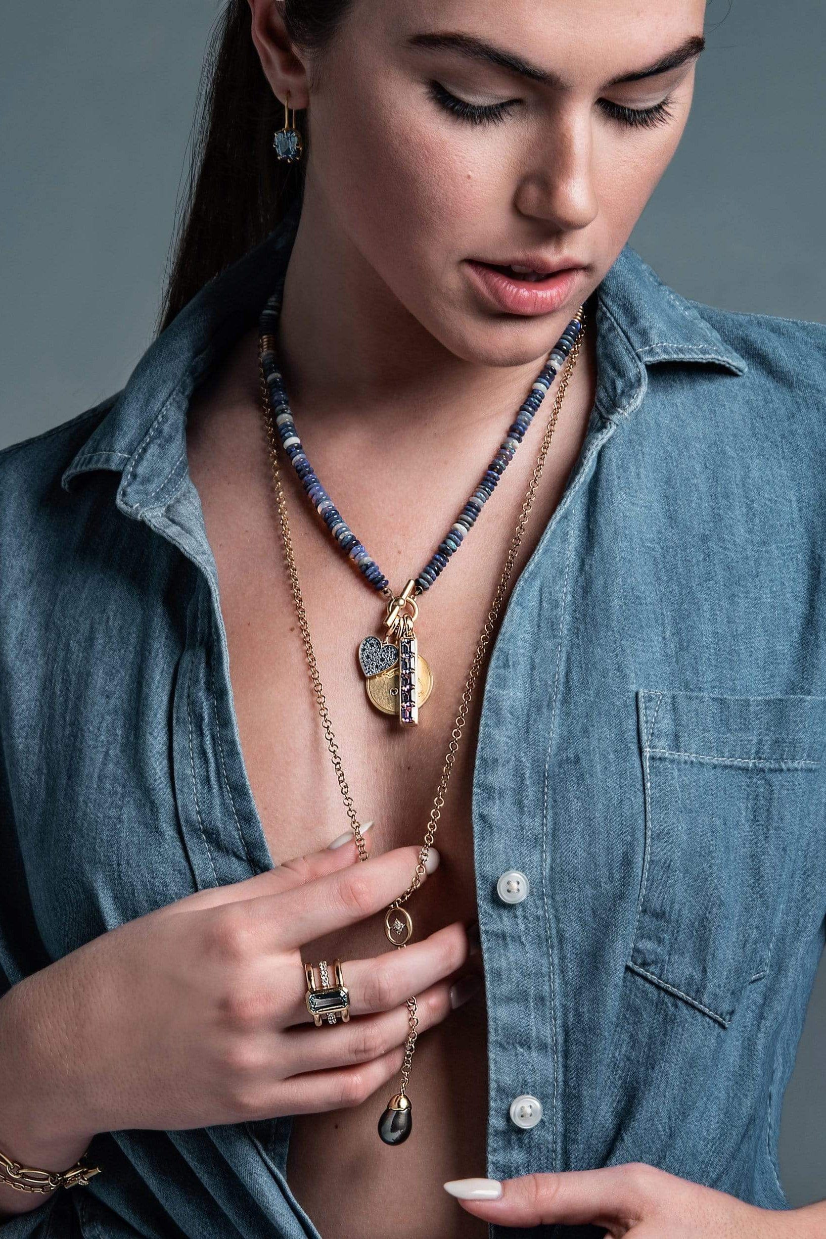 LEIGH MAXWELL-Blue Sapphire Mini Heart Pendant-YELLOW GOLD