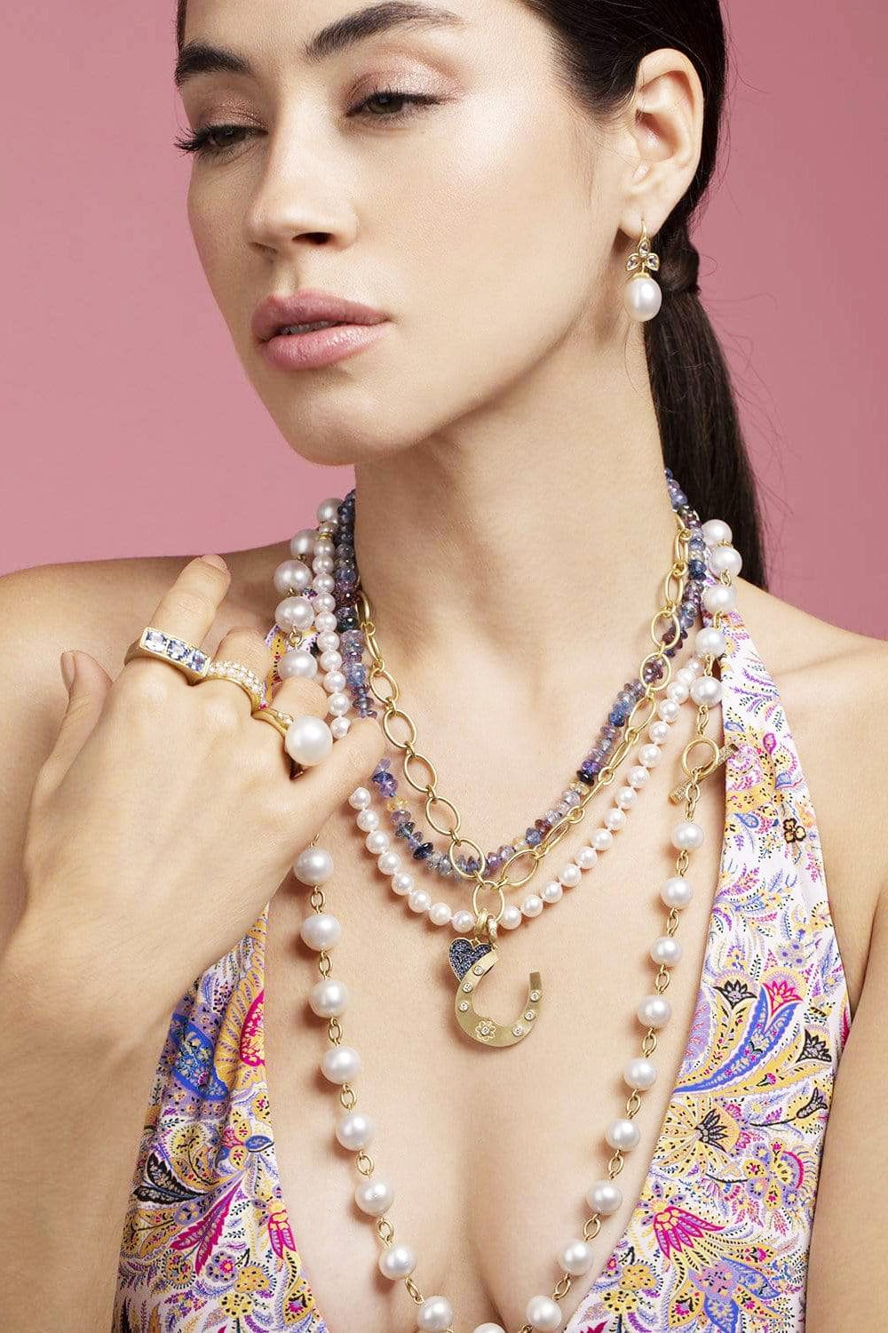 LEIGH MAXWELL-Diamond Horseshoe Pendant-YELLOW GOLD