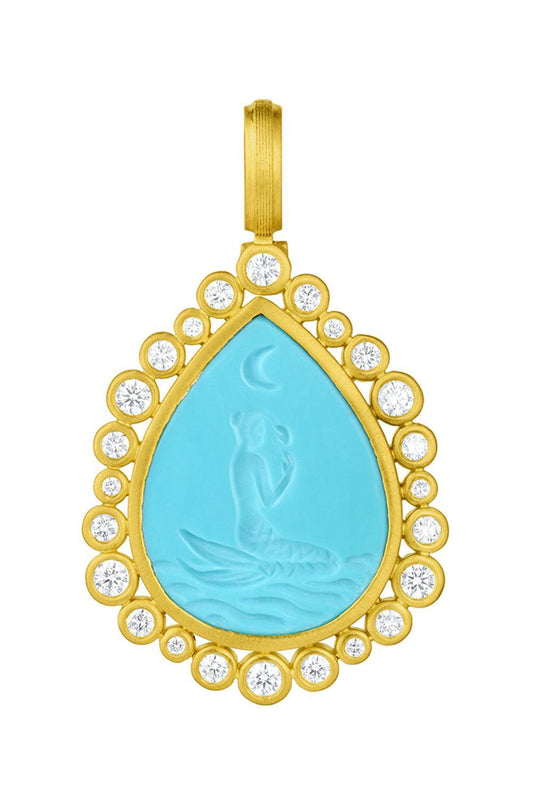 Diamond Turquoise Mermaid Pear Pendant-YELLOW GOLD-JEWELRYFINE JEWELPENDANT-LEIGH MAXWELL