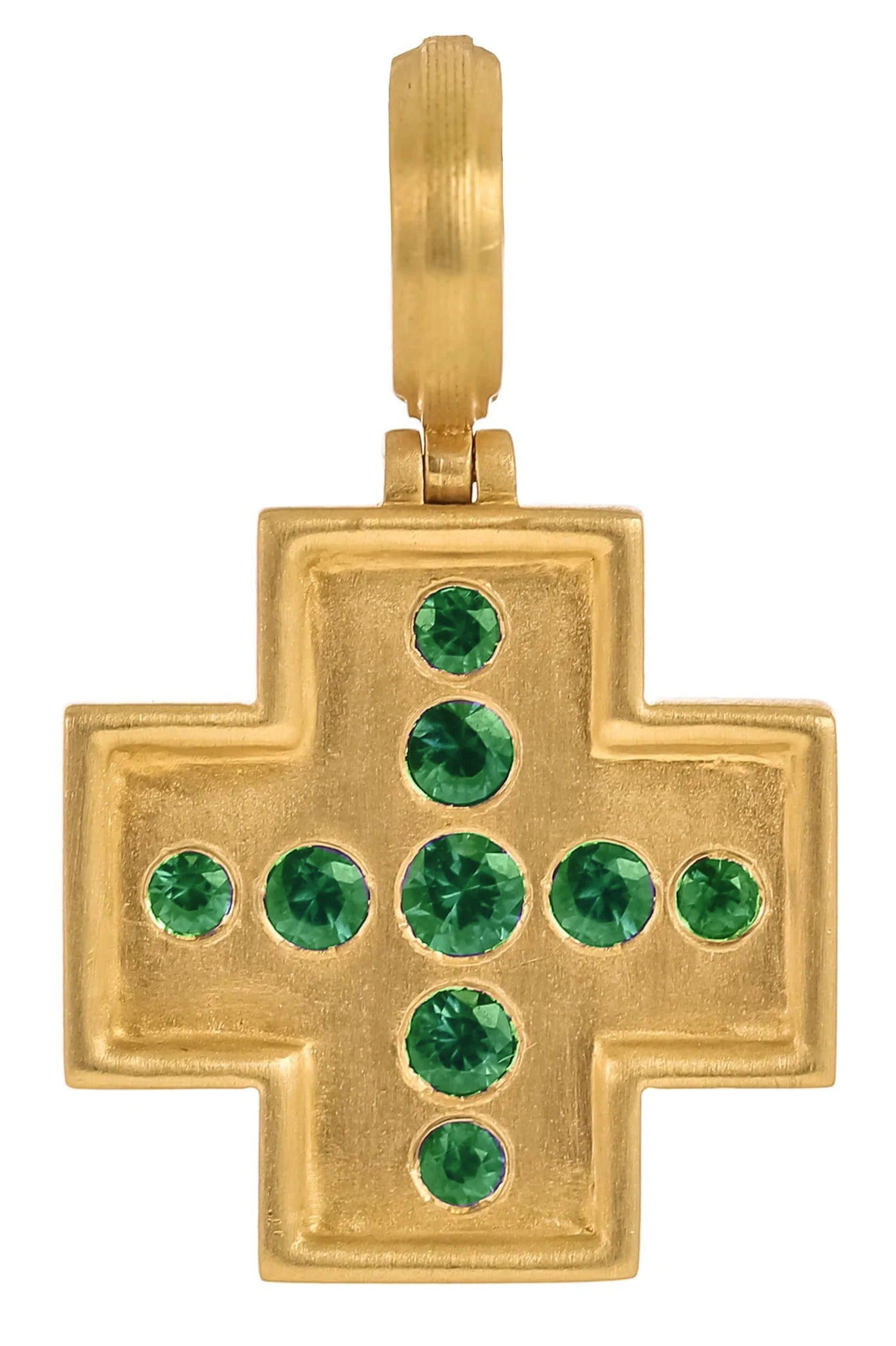 LEIGH MAXWELL-Emerald Cross Pendant-YELLOW GOLD