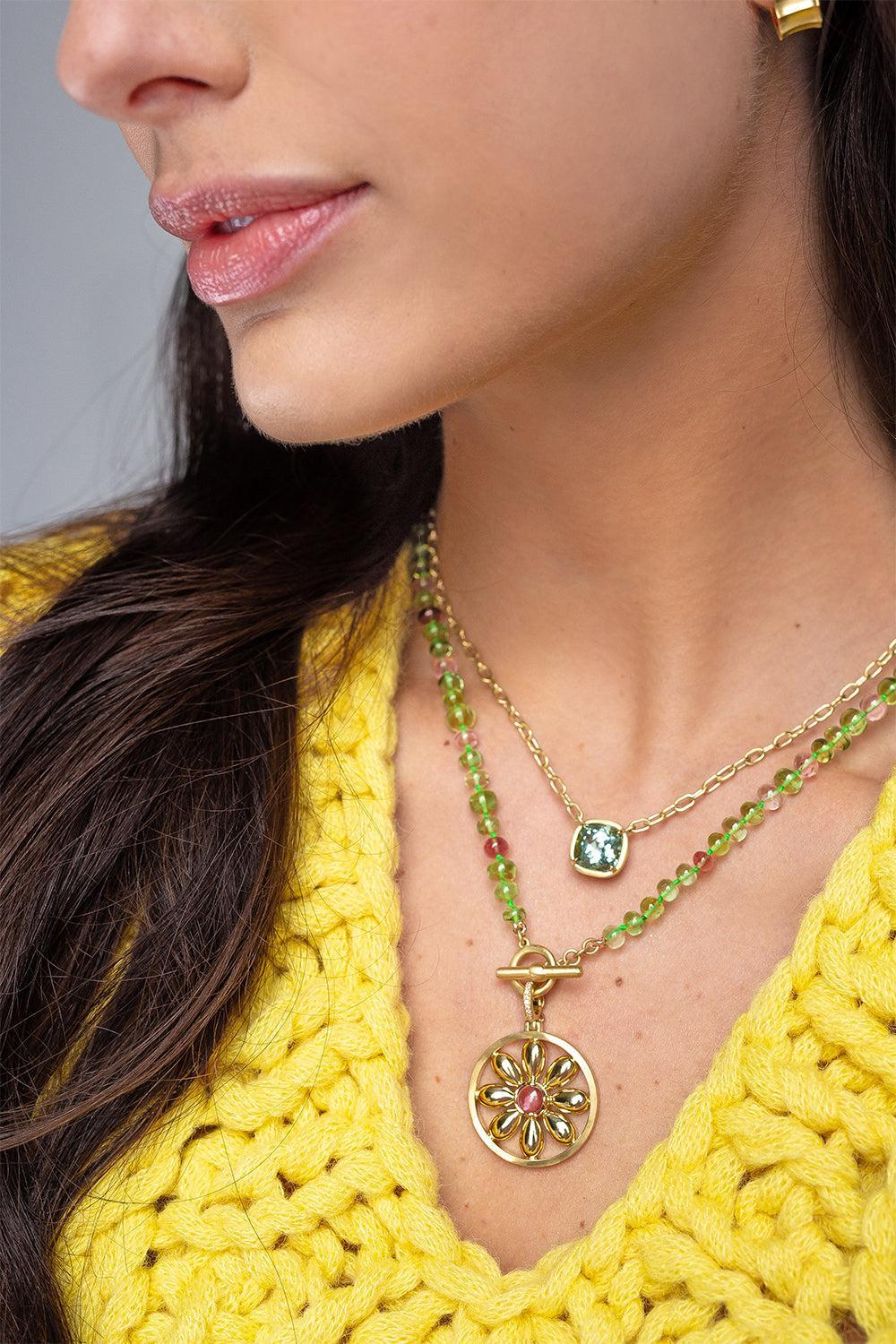 Flora Light Pink Tourmaline Pendant-YELLOW GOLD-JEWELRYFINE JEWELPENDANT-LEIGH MAXWELL