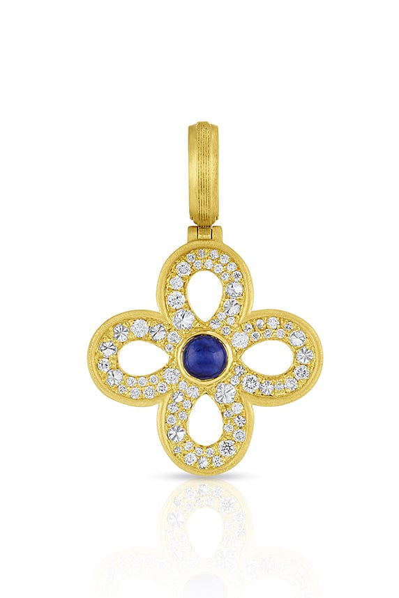 LEIGH MAXWELL-Four Leaf Blue Sapphire Pendant-YELLOW GOLD