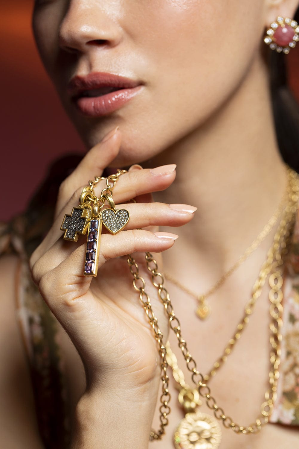 LEIGH MAXWELL-Grey Diamond Small Heart Pendant-YELLOW GOLD