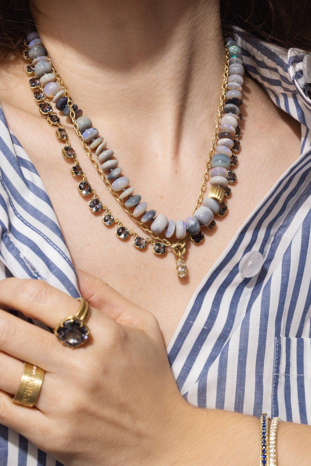 LEIGH MAXWELL-Grey Spinel Grey Agate Moonface Pendant-YELLOW GOLD