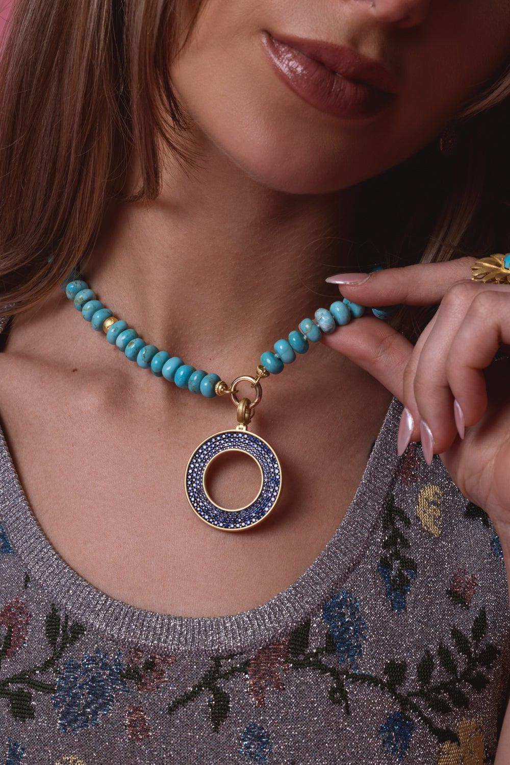 LEIGH MAXWELL-Large Amani Pavé Sapphire Pendant-YELLOW GOLD
