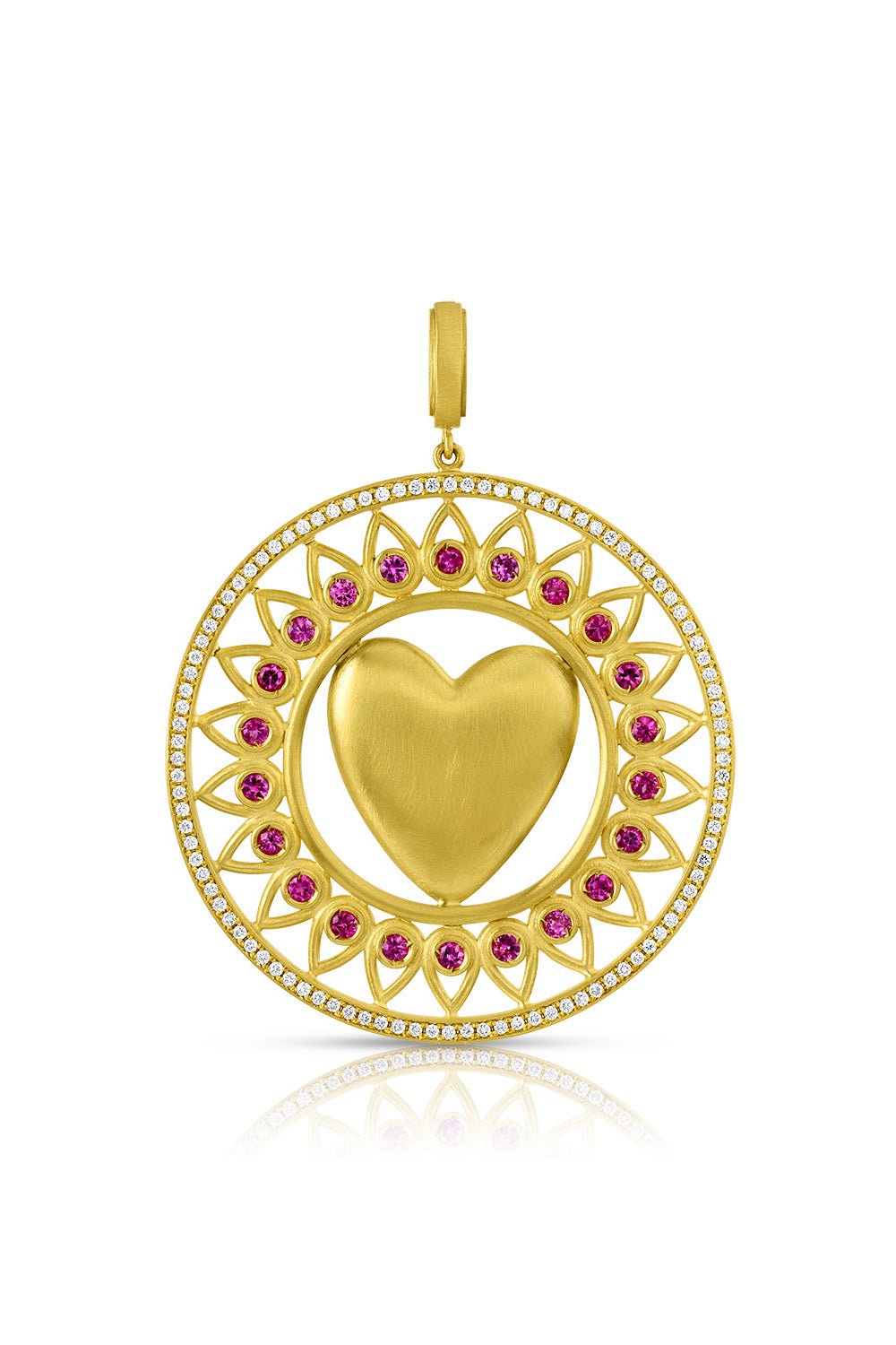 LEIGH MAXWELL-Medallion Pink Sapphire Heart Pendant-YELLOW GOLD