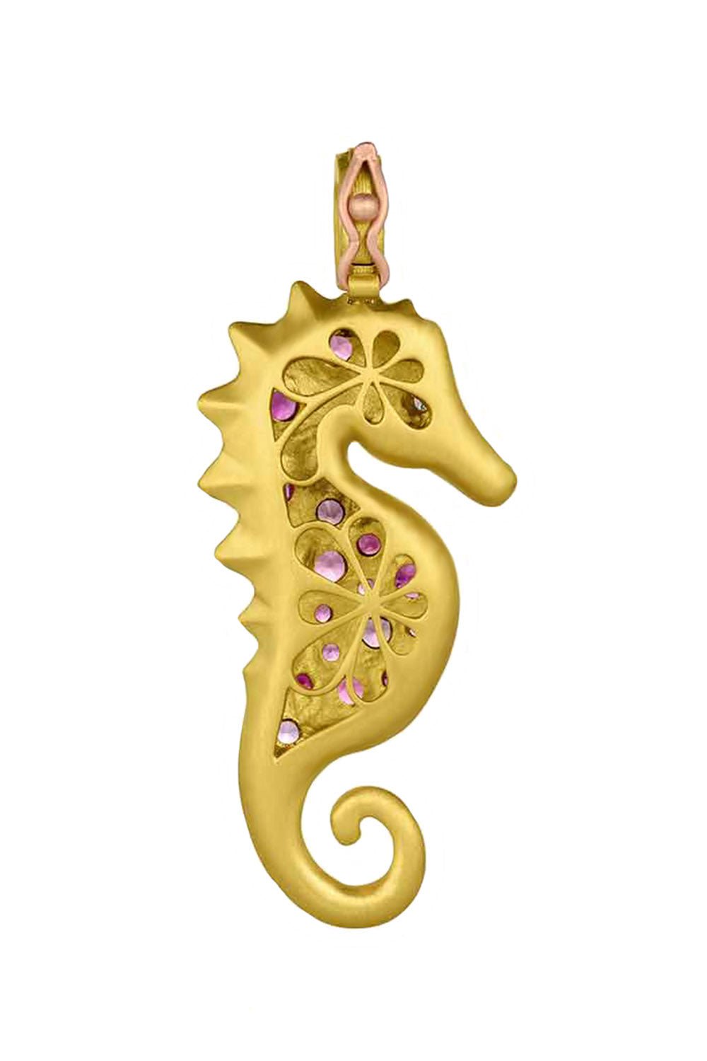 LEIGH MAXWELL-Medium Pink Sapphire Seahorse Pendant-YELLOW GOLD