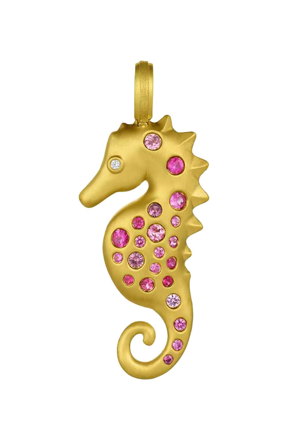 LEIGH MAXWELL-Medium Pink Sapphire Seahorse Pendant-YELLOW GOLD