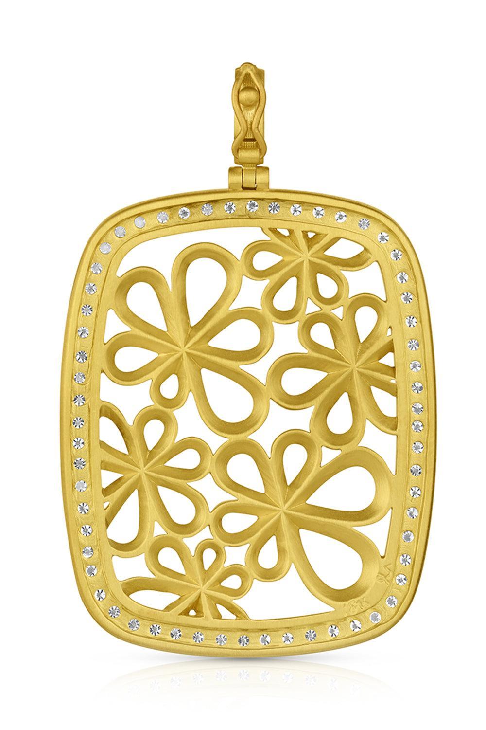 Multi Sapphire Diamond Flora Frame Pendant-YELLOW GOLD-JEWELRYFINE JEWELPENDANT-LEIGH MAXWELL