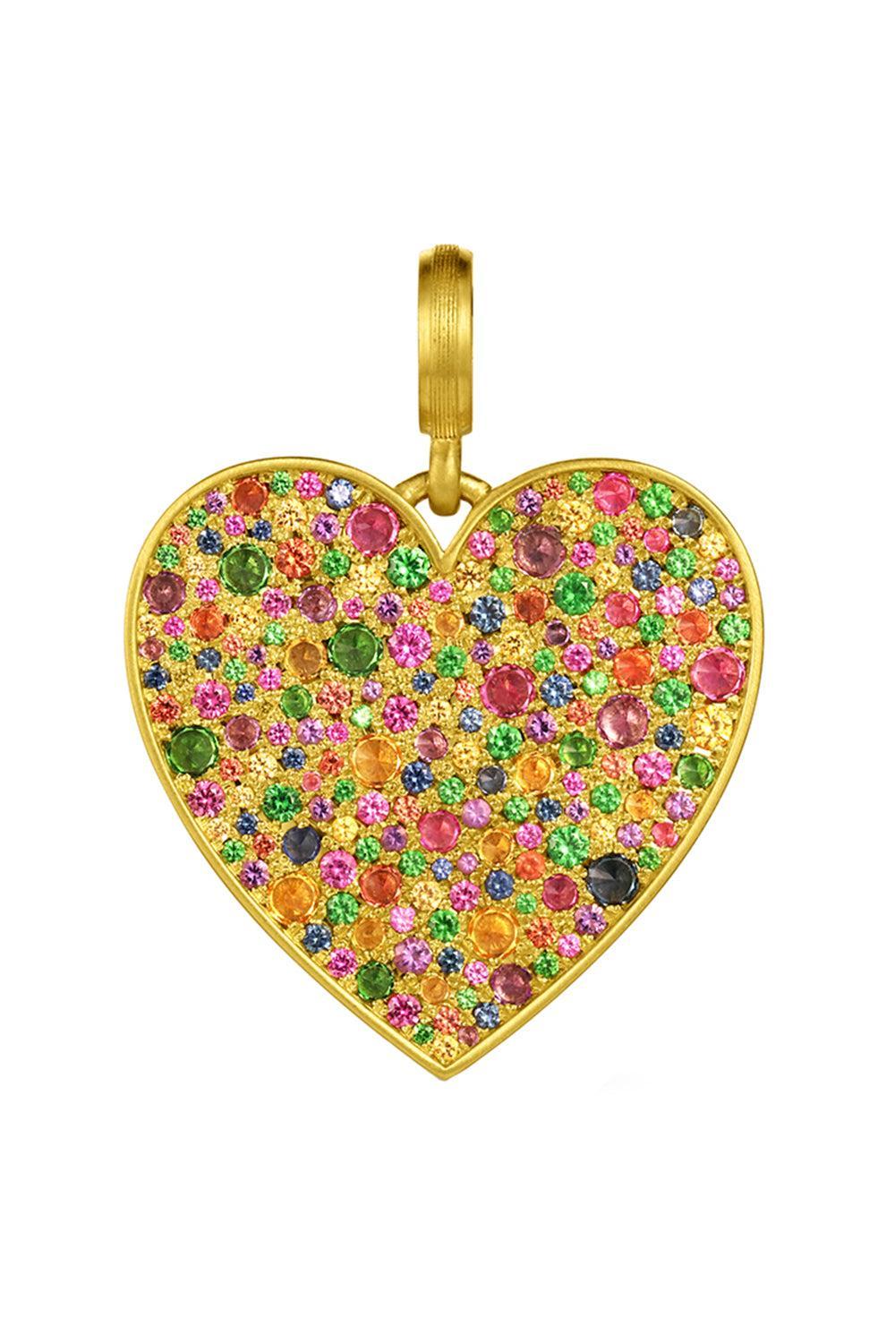 Multi Sapphire Medium Heart Pendant-YELLOW GOLD-JEWELRYFINE JEWELPENDANT-LEIGH MAXWELL