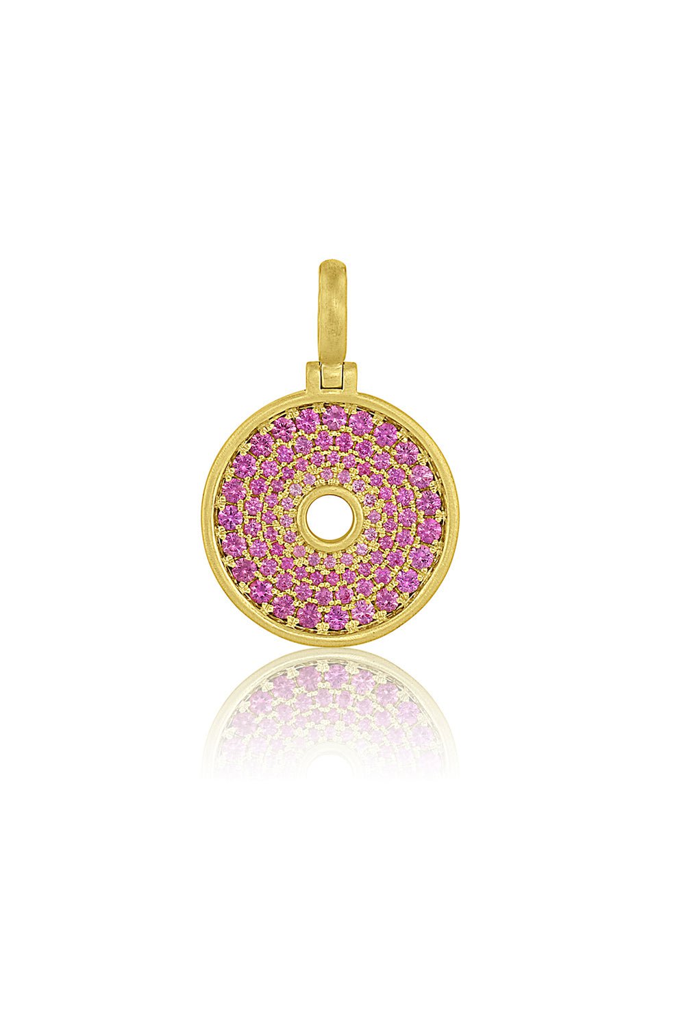 LEIGH MAXWELL-Pink Sapphire Amani Small Disk Pendant-YELLOW GOLD