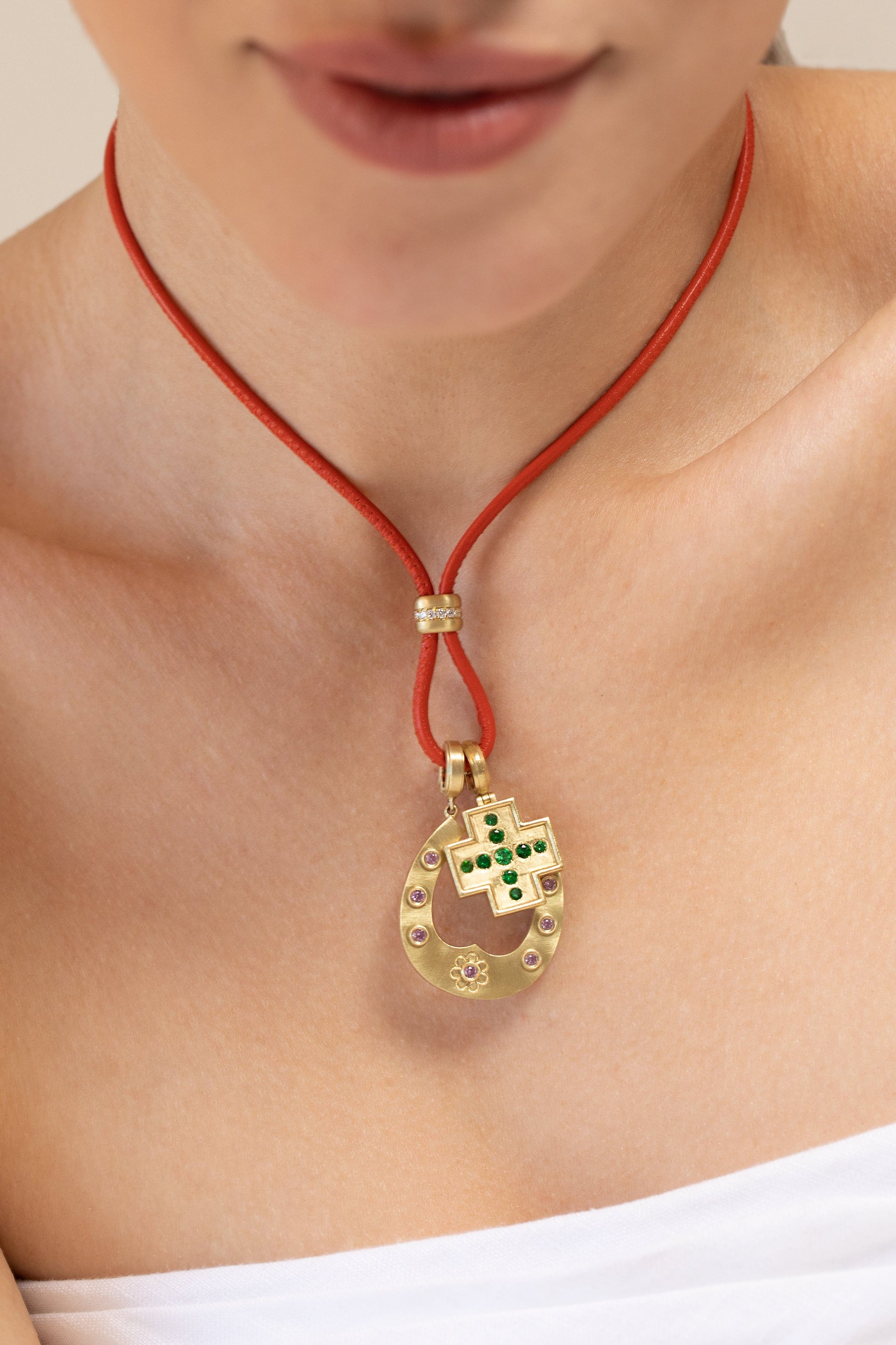 LEIGH MAXWELL-Pink Sapphire Horseshoe Pendant-YELLOW GOLD