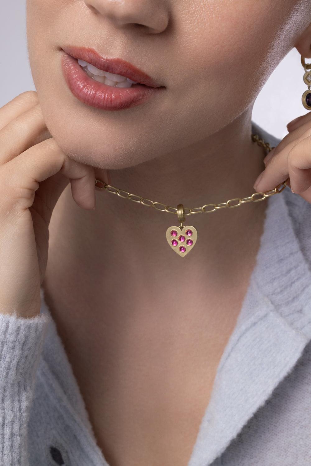 Pink Sapphire Small Heart Pendant-YELLOW GOLD-JEWELRYFINE JEWELPENDANT-LEIGH MAXWELL