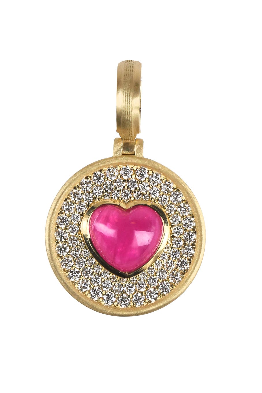 LEIGH MAXWELL-Ruby Heart Amani Disk Pendant-YELLOW GOLD