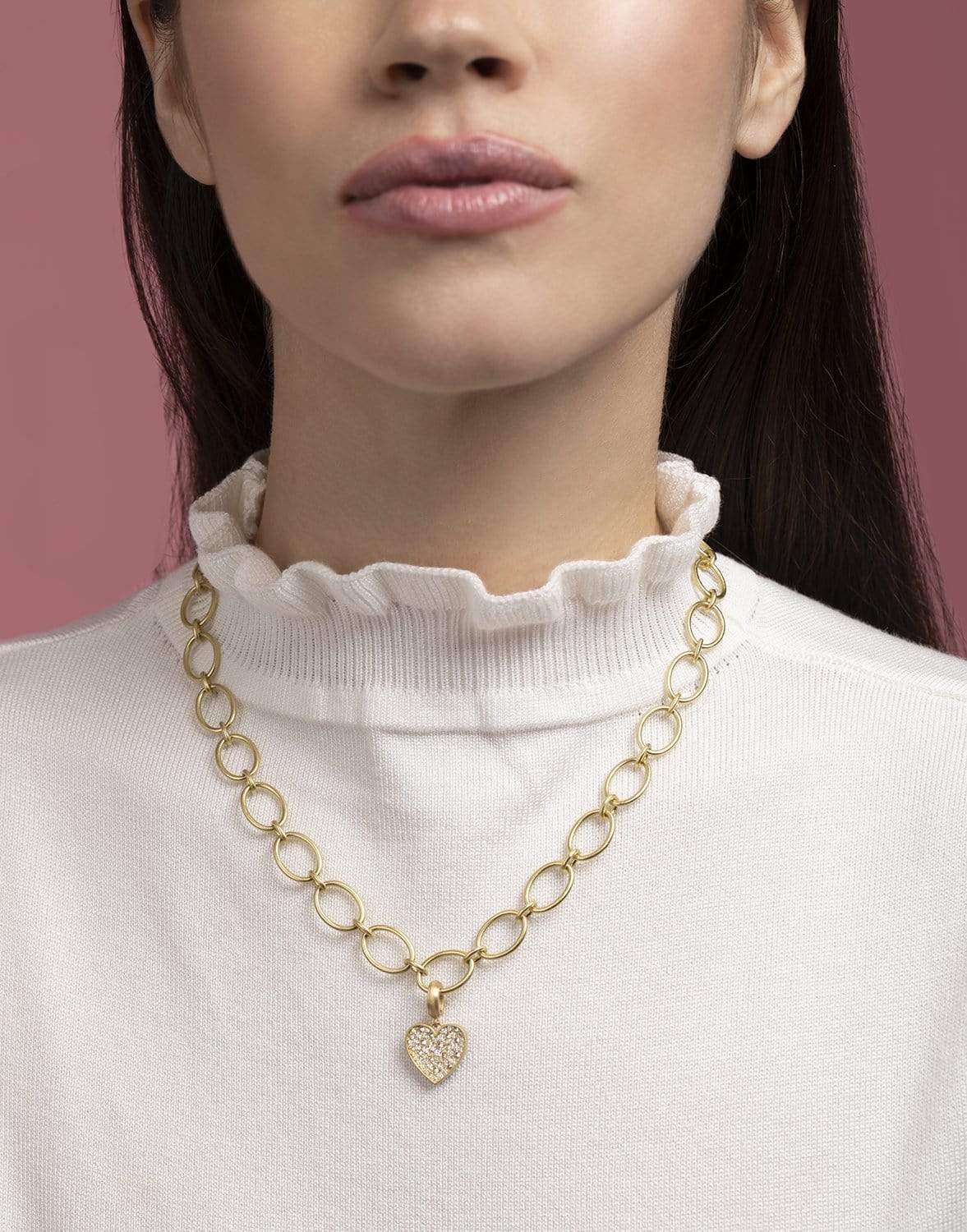 LEIGH MAXWELL-Small Heart Diamond Pendant-YELLOW GOLD