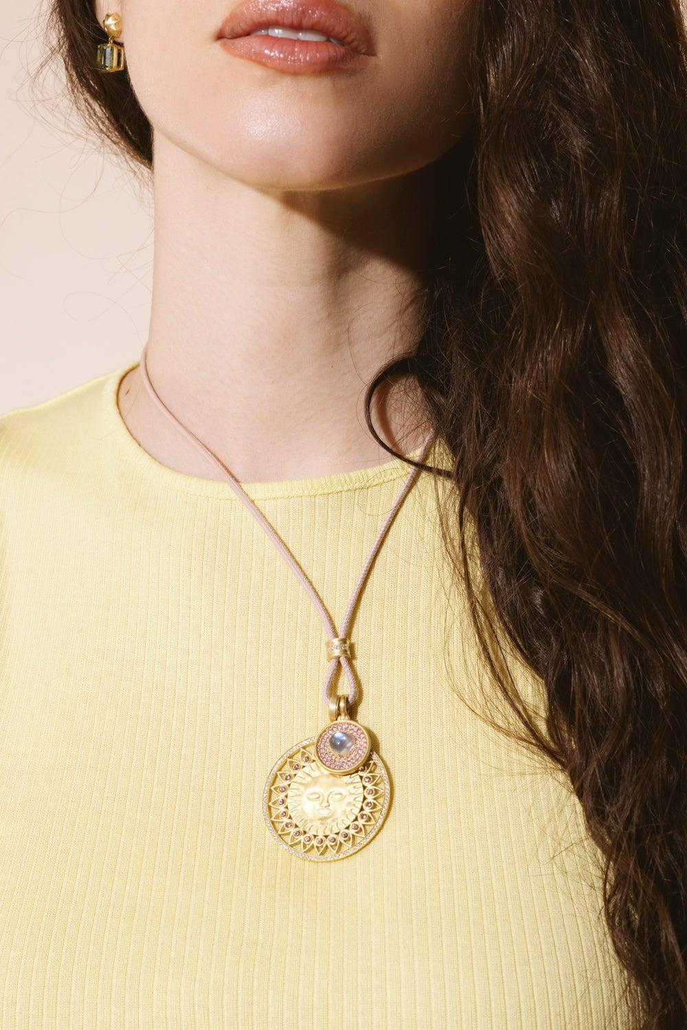 LEIGH MAXWELL-Pink Sapphire Heart Moonstone Amani Small Pendant-YELLOW GOLD