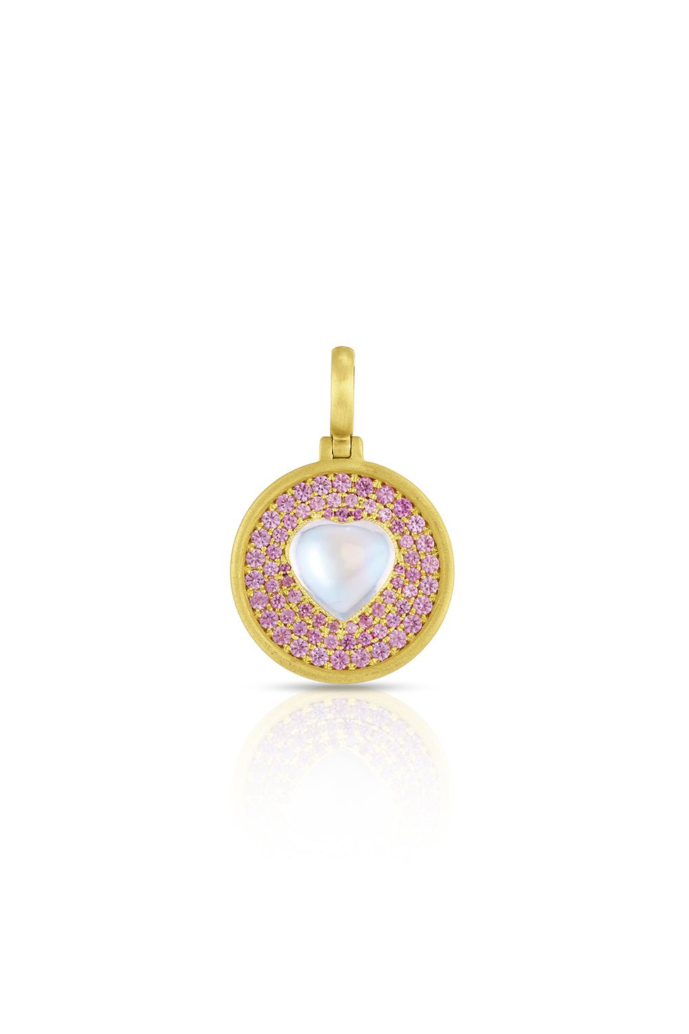 LEIGH MAXWELL-Pink Sapphire Heart Moonstone Amani Small Pendant-YELLOW GOLD