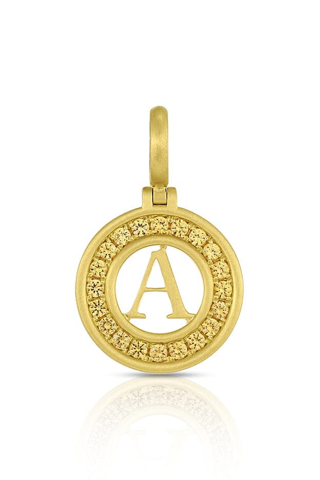 LEIGH MAXWELL-Yellow Sapphire Mini "A" Initial Pendant-YELLOW GOLD