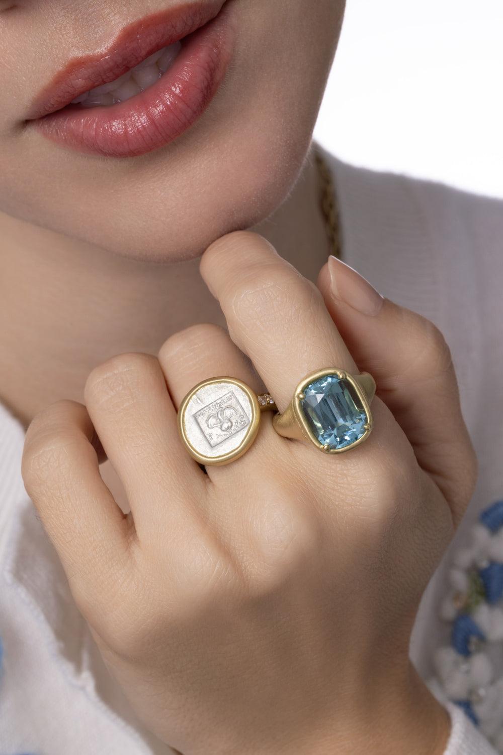 Caria Islands Rhodes Ar Drachm Ancient Coin Ring-YELLOW GOLD-7-JEWELRYFINE JEWELRING-LEIGH MAXWELL
