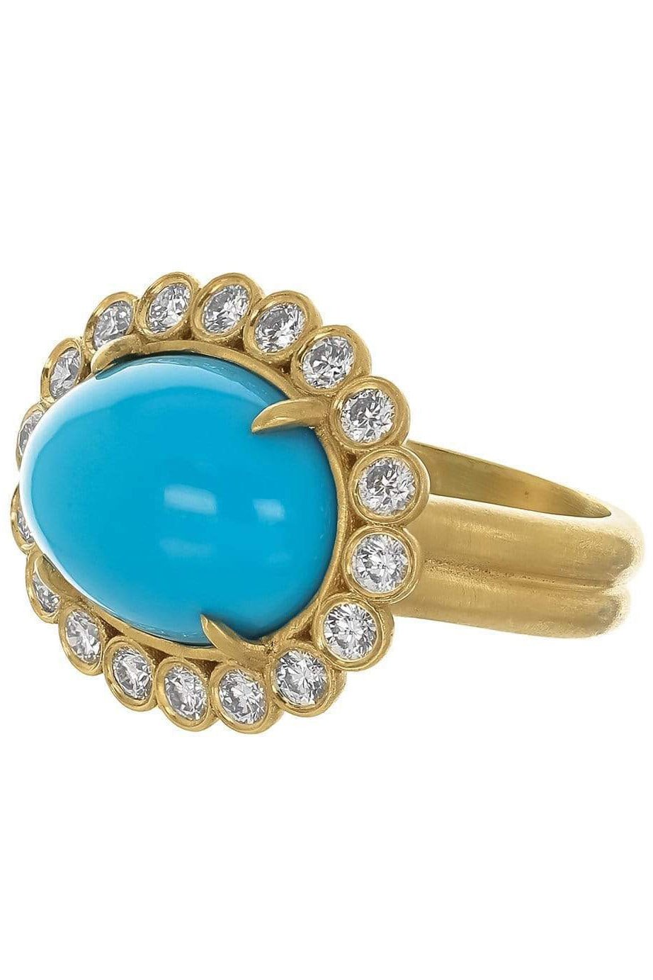 LEIGH MAXWELL-East/West Turquoise and Diamond Ring-YELLOW GOLD