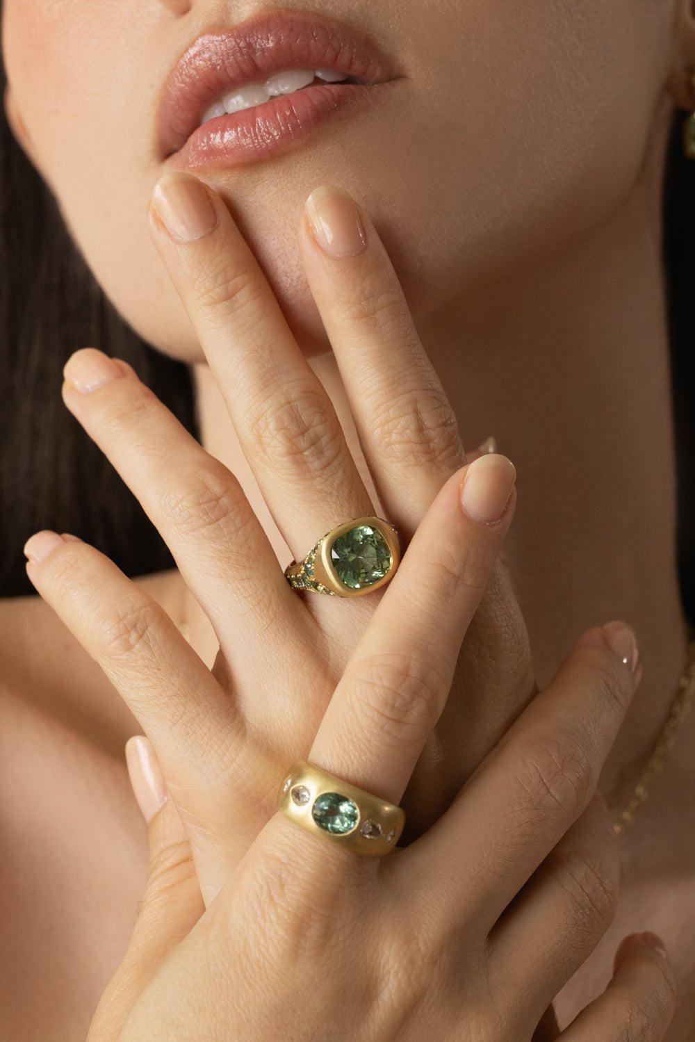 LEIGH MAXWELL-Green Tourmaline Bezel Set Ring-YELLOW GOLD