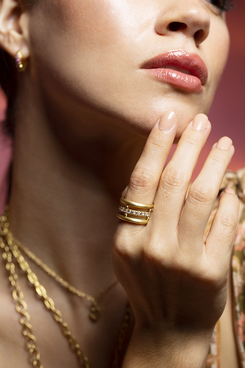 LEIGH MAXWELL-Pave Bar Triple Band Ring-YELLOW GOLD