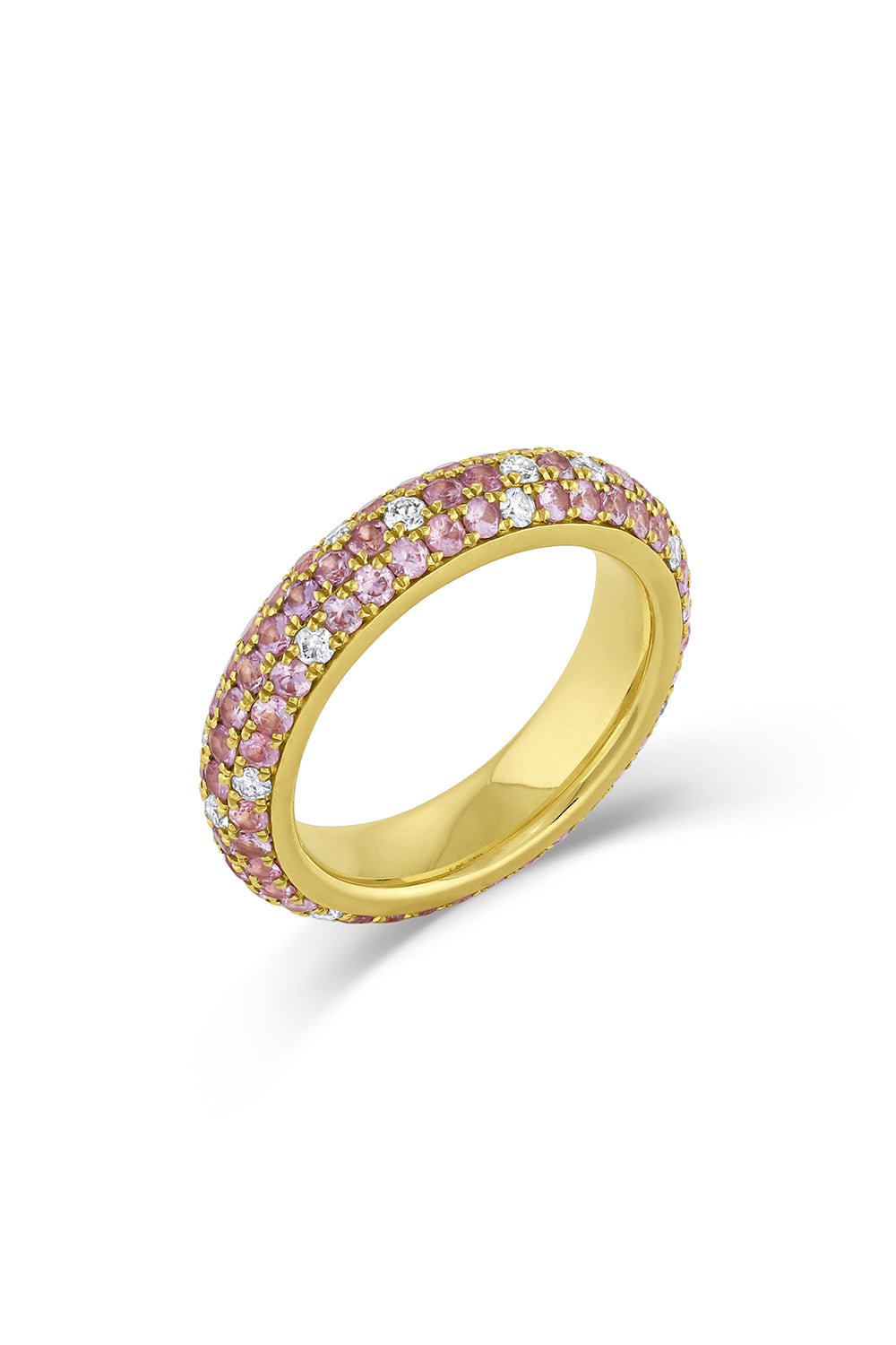 LEIGH MAXWELL-Pink Sapphire Diamond Triple Row Pavé Eternity Band-YELLOW GOLD