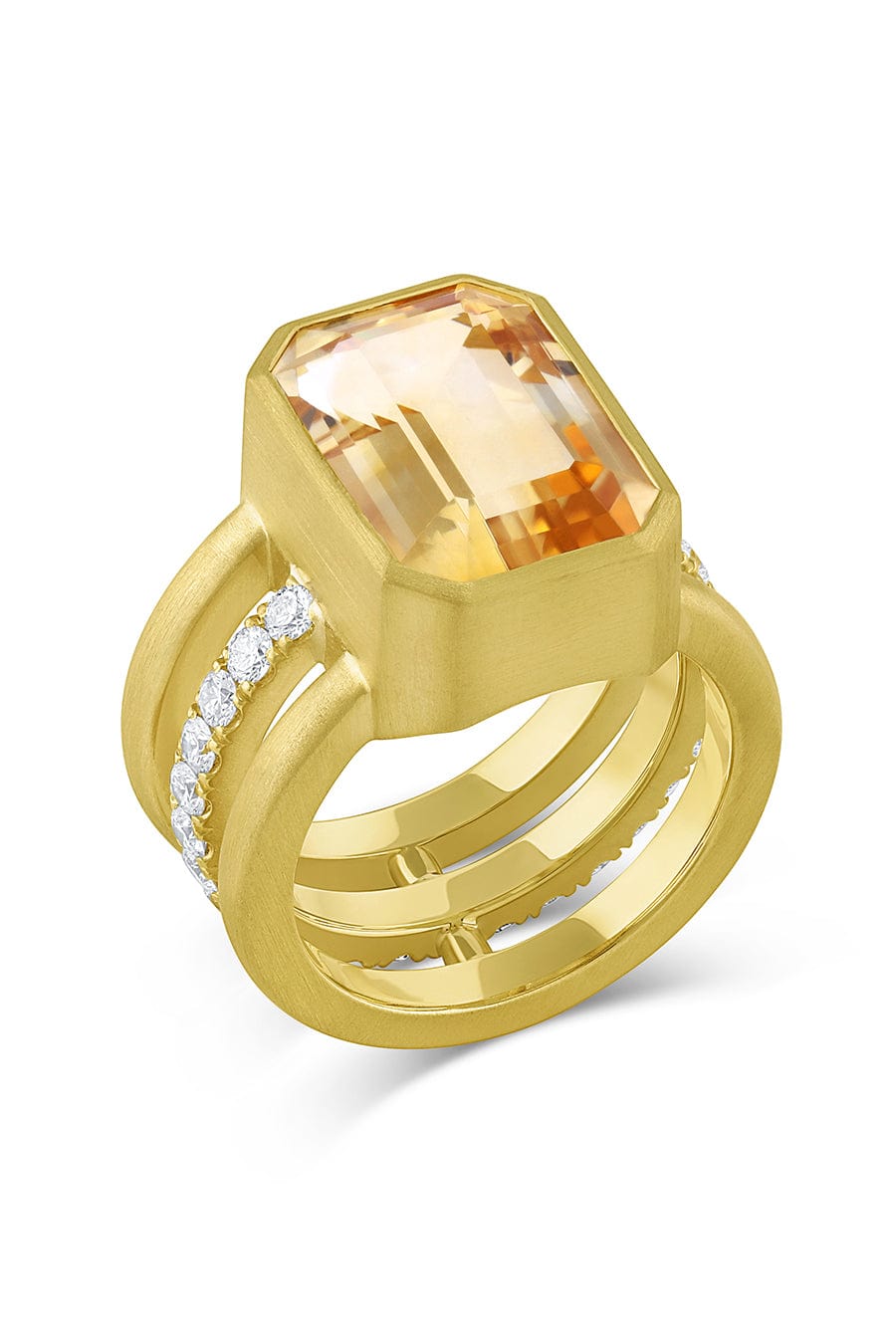 LEIGH MAXWELL-Citrine and Diamond Bar Triple Band Ring-YELLOW GOLD