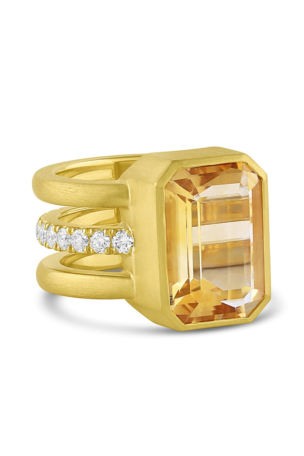 LEIGH MAXWELL-Citrine and Diamond Bar Triple Band Ring-YELLOW GOLD