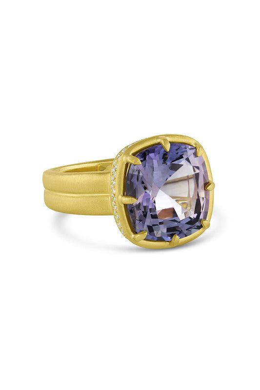 LEIGH MAXWELL-Diamond Tanzanite 8 Prong Ring-YELLOW GOLD