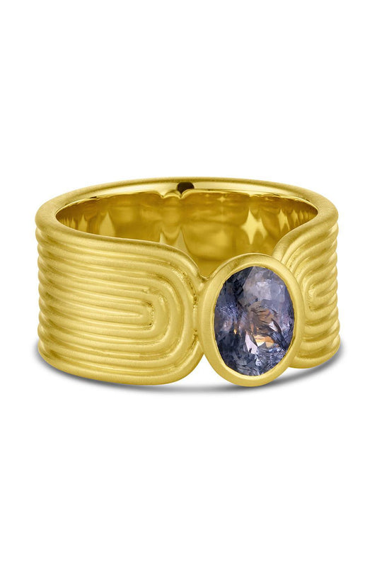Blue Sapphire Ridged Band Ring-YELLOW GOLD-7.5-JEWELRYFINE JEWELRING-LEIGH MAXWELL