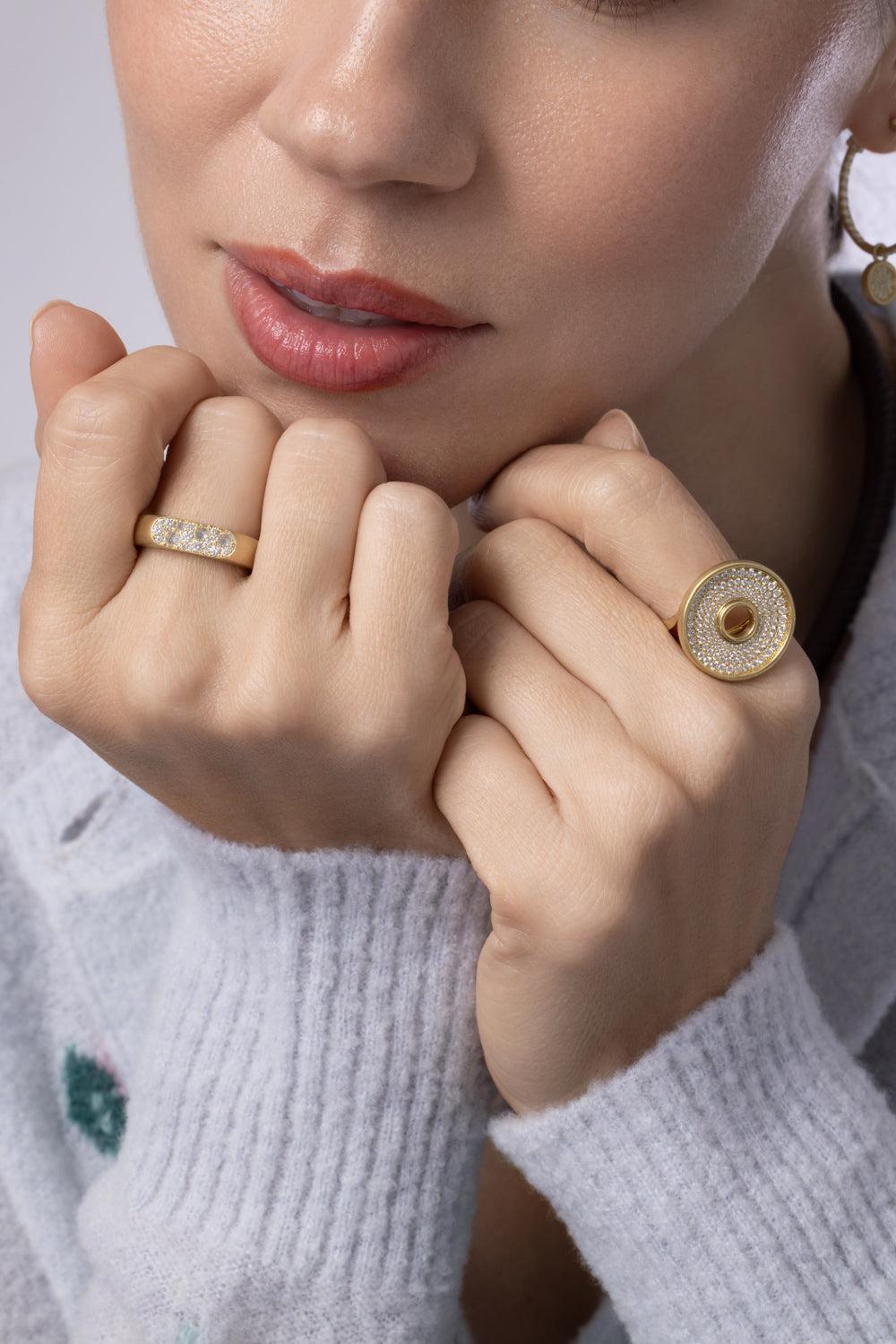 Diamond Flattened Band Ring-YELLOW GOLD-7.5-JEWELRYFINE JEWELRING-LEIGH MAXWELL