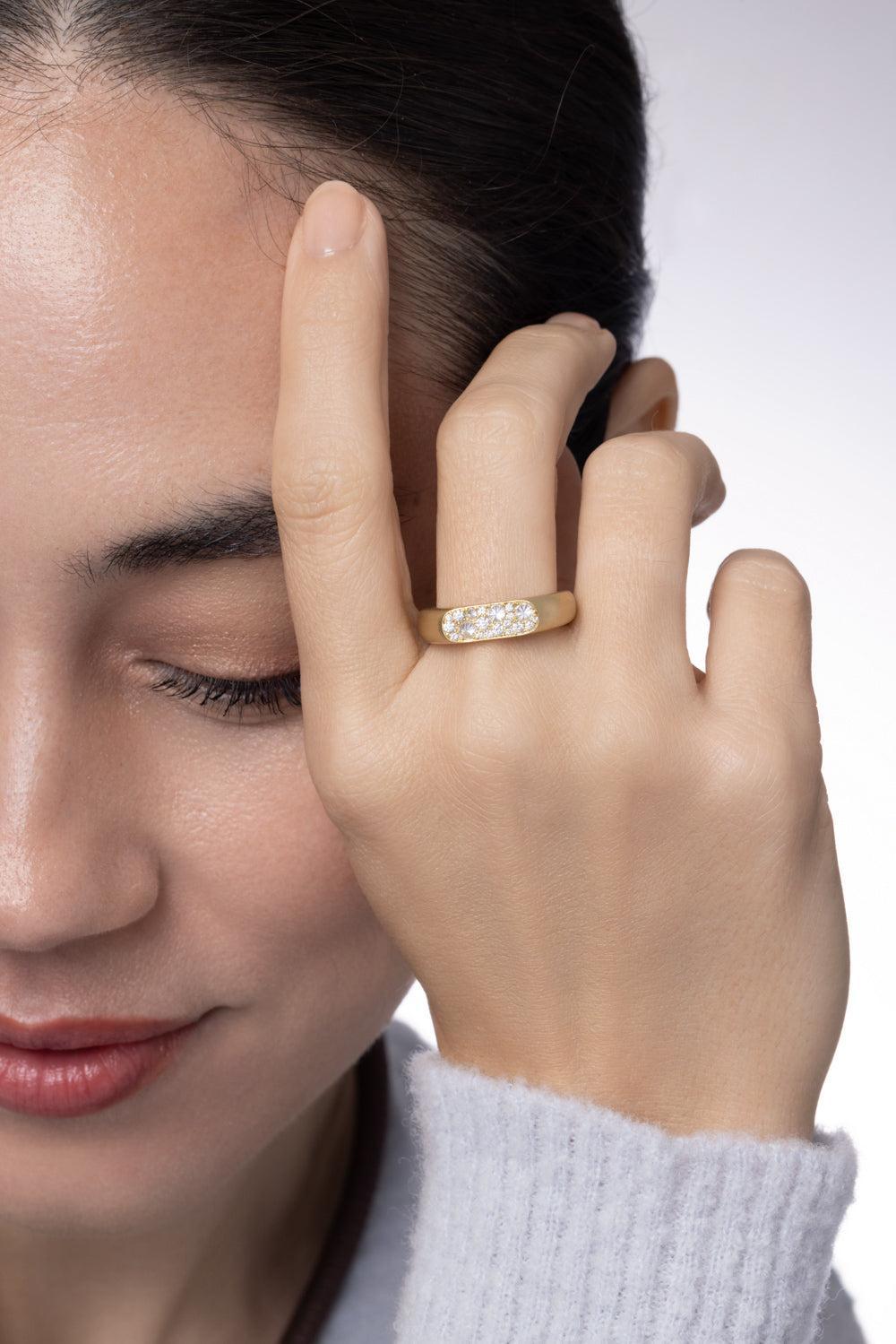 Diamond Flattened Band Ring-YELLOW GOLD-7.5-JEWELRYFINE JEWELRING-LEIGH MAXWELL