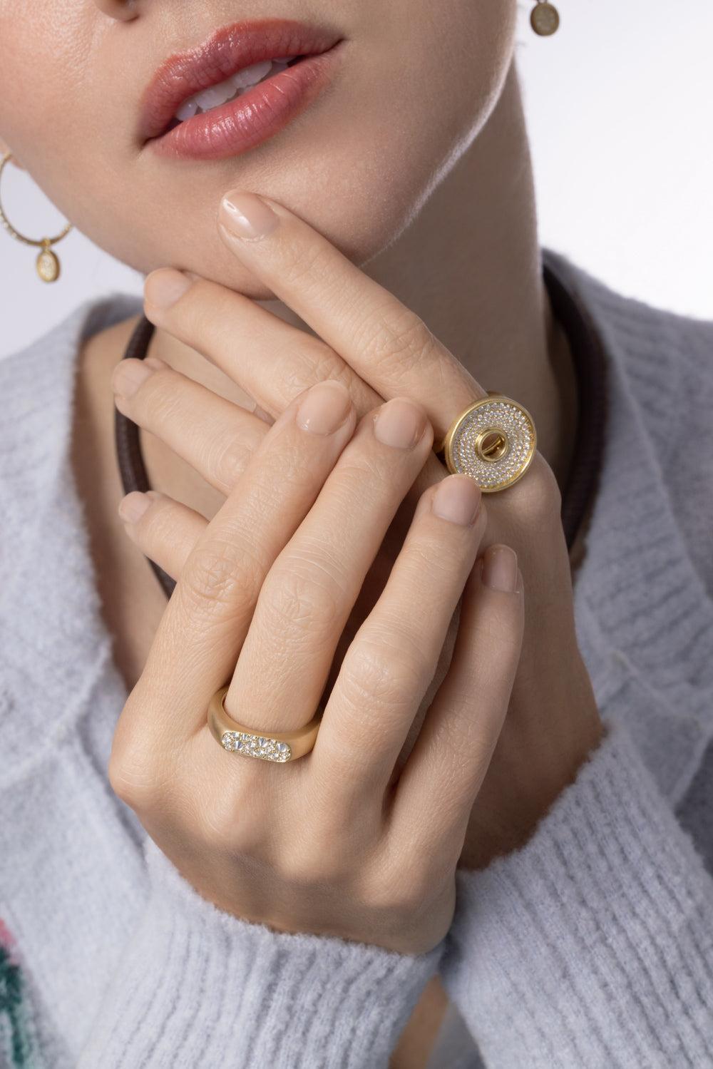 Diamond Flattened Band Ring-YELLOW GOLD-7.5-JEWELRYFINE JEWELRING-LEIGH MAXWELL