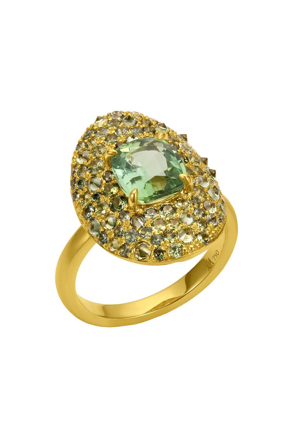 Green Tourmaline Faceted Shield Ring-YELLOW GOLD-7.5-JEWELRYFINE JEWELRING-LEIGH MAXWELL