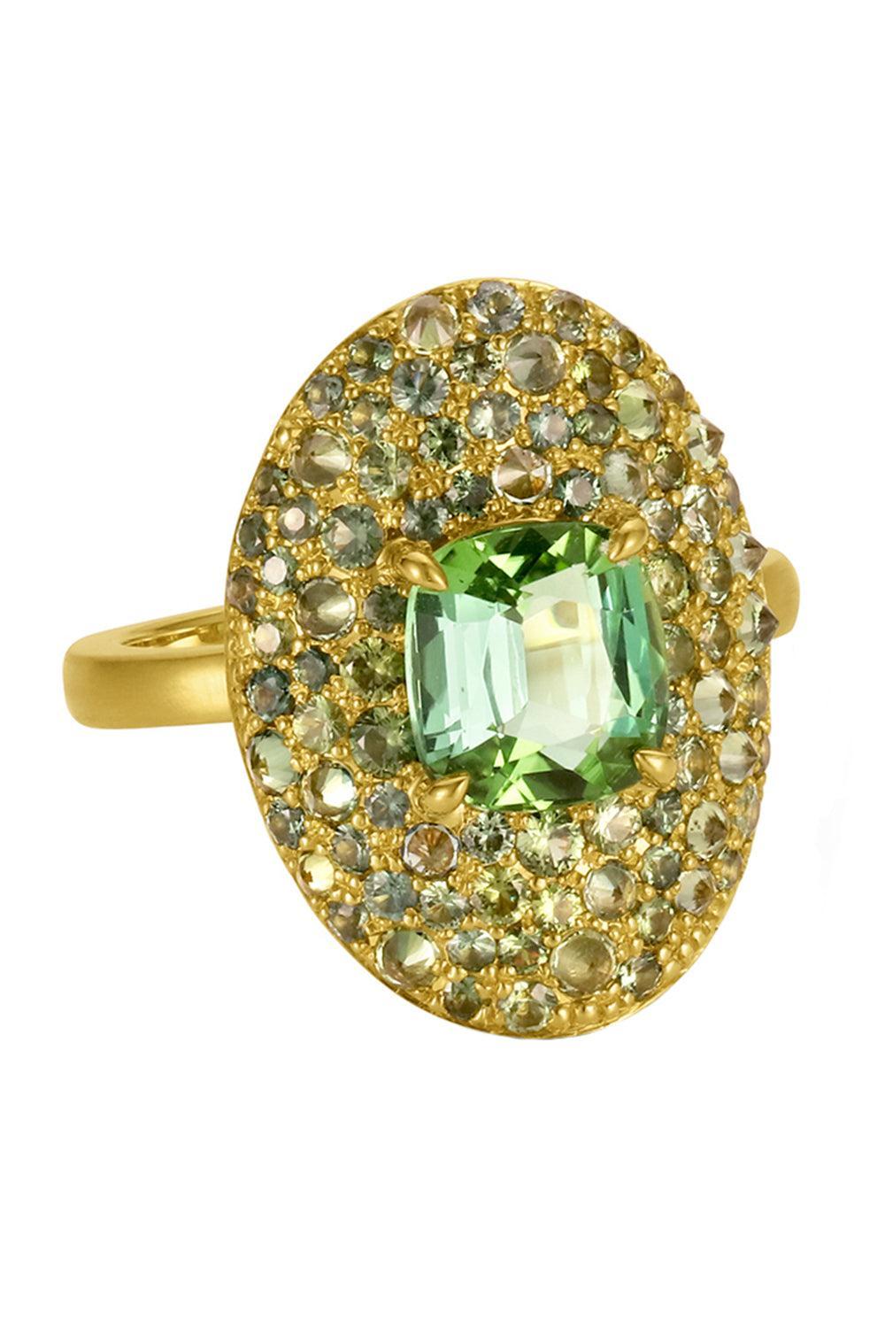 Green Tourmaline Faceted Shield Ring-YELLOW GOLD-7.5-JEWELRYFINE JEWELRING-LEIGH MAXWELL