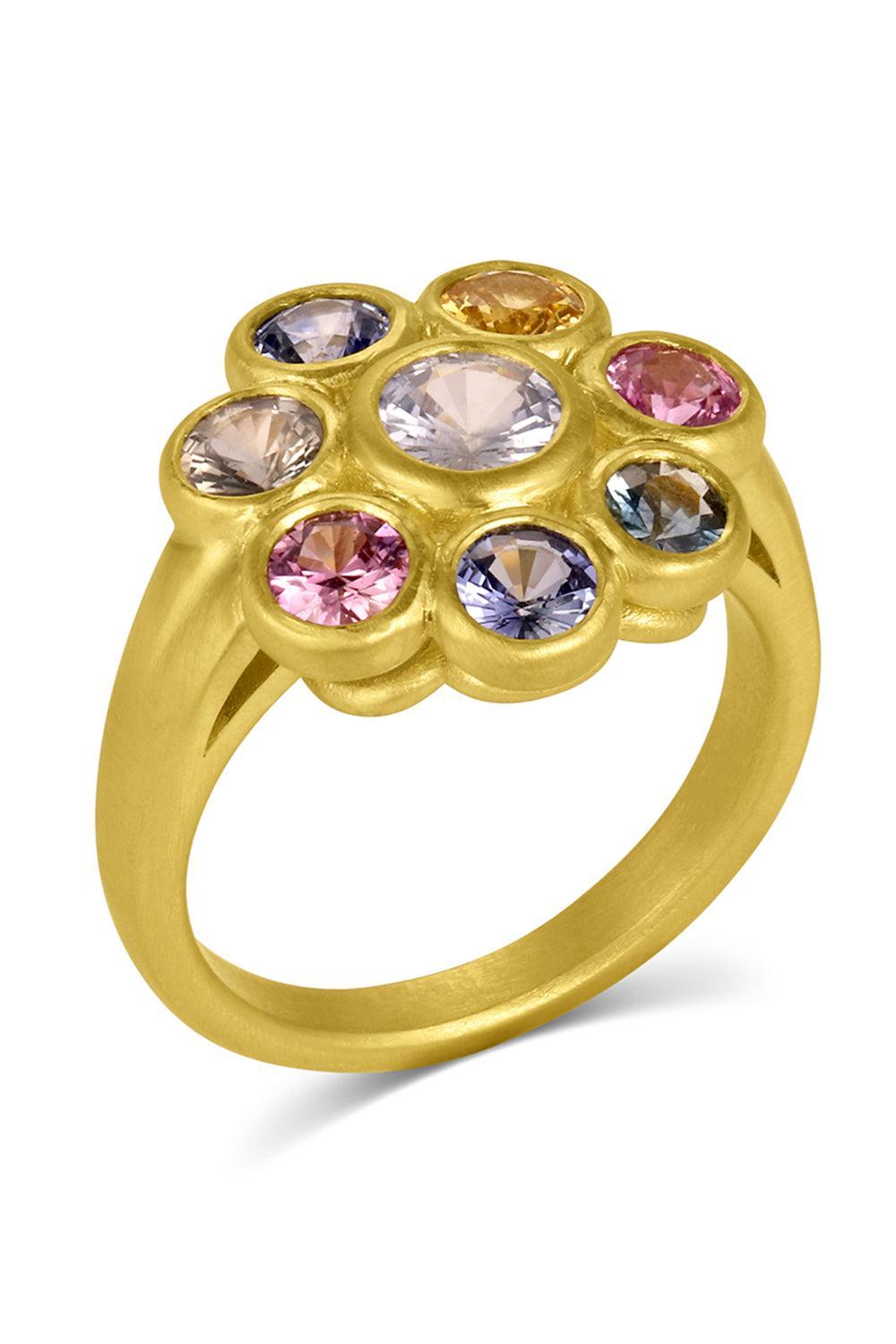 Multi Sapphire Flower Ring-YELLOW GOLD-7.5-JEWELRYFINE JEWELRING-LEIGH MAXWELL